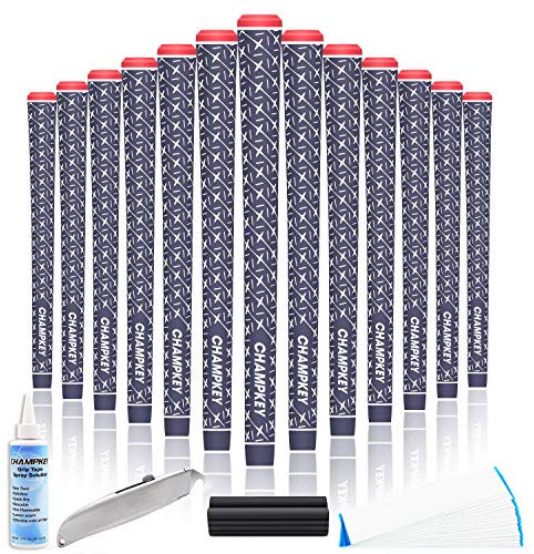 Champkey X Rubber Golf Grips Set of 13 (All Repair Kits Included) - Large Lower Hand Grips Ideal for Clubs, Wedges, Drivers, Irons, Hybrids (Blue, Standard)