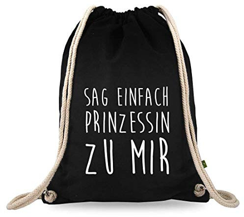 Turnbeutelliebe® Turnbeutel mit Spruch - lustige Motive & Sprüche - Bedruckt - Baumwolle schwarz - Sportbeutel - Rucksack - ca. 12 Liter - 37 x 46 cm (Sag einfach Prinzessin zu Mir)