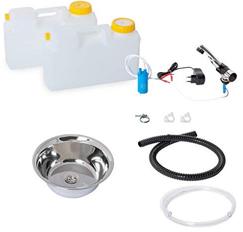 Wasseranlage Imbisswagen Verkaufsanhänger Campingküche 230v Bausatz Spüle 28cm London Schwarz/chrom Raumsparkanister 12L (ad-ideen)