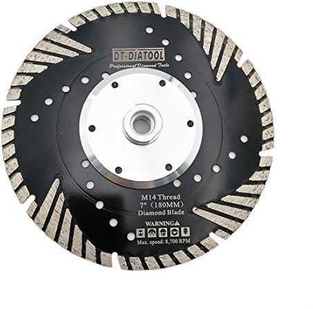 DT-DIATOOL Diamant Trennscheibe 180 mm x M14 Turbo Sägeblatt mit Schutzzähne zum Schneiden Schleifen Granit Marmor Beton Fliesen