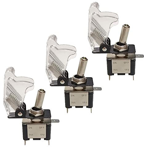 QitinDasen 3Pcs Auto Interruttore a Levetta, con Bianco LED Indicatore e Trasparente Impermeabile Copertura, ON-OFF 2 Posizione 3 Pin SPST Interruttore a Bilanciere (20A/12VDC)