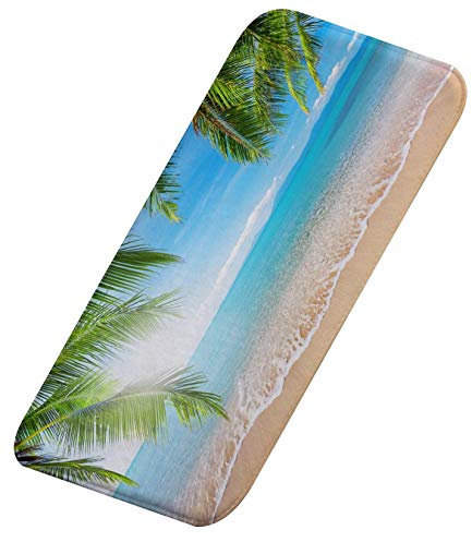 A.Monamour rutschfest Saugfähig Waschbar Badematte Tropischer Sandstrand Palme Kokosnussbaum Blauen Himmel Ozean Weich Flanell Badezimmerteppich Badteppich Badvorleger Badewanne Dusche Duschvorleger