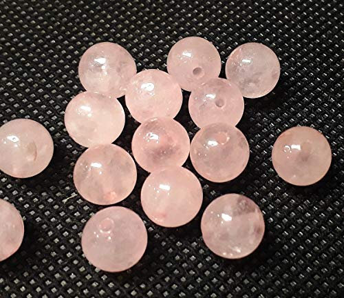 Lot de 25 perles en quartz rose - 8 mm, 6 mm et 4 mm - Avec trou pour enfiler le collier
