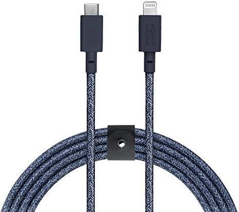 Native Union Belt Cable USB-C to Lightning - 3m (10ft) Ultra-Strong Reinforced Cable [MFi Certified] for iPhone 14, iPhone 13 and Earlier (Indigo)