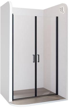 Moments of Glass Mampara de ducha 73x190 cm rango de ajuste de 73-76 cm, altura: 190 cm, vidrio de seguridad ESG con nano transparente de 6 mm con perfiles de aluminio negro - BC