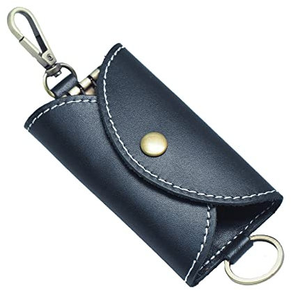 BAWAKO Portachiavi in vera pelle per donna e uomo, portachiavi per un massimo di 6 chiavi (W06, Nero)