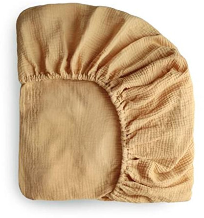 Mushie Musselin Spannbettlaken | Baby & Kinder Spannbetuch 40x10x100 cm | Atmungsaktive 100% Baumwolle | Sichere & Hochwertige für Kleinkinder Kinder Jungs & Mädchen (Fall Yellow-Small)