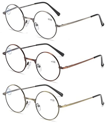 KoKoBin 3er-Pack Lesebrille mit rundem Rahmen Blaulichtblockierendes Lesegerät Metall Vollrahmen Anti Blaulicht Retro-Brille Herren und Damen (3er-Pack, 2.00, diopters)