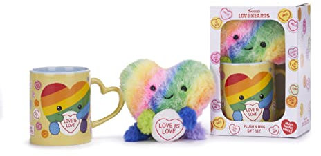 Posh Paws Swizzels Love Hearts Arty The Big Hearty 'Love is Love' 11OZ Mug & Plush Gift Set, Yellow, 37745