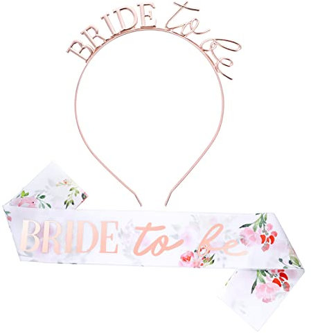 Abeillo 2 Stück Bride to Be Schärpe und Stirnband, JGA Schärpe Rosegold Stirnband Tiara, Junggesellinnenabschied JGA Deko Accessoires, Hochzeit Fotorequisiten Spiele Zubehör für Bachelorette Party