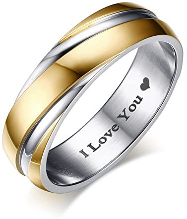 Epinki Ring Herren/Damen Bicolor Silber Gold, Unisex Edelstahl Ring 6mm Breit für Hochzeit, Verlobung, Partnerschaft, Gr.57 (18.1)