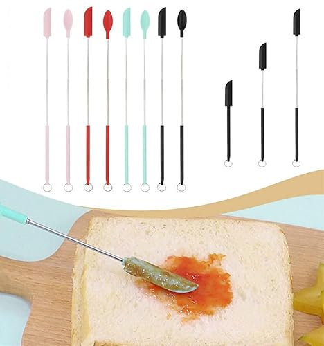 WSRRDRECVHi Mini Silicone Telescopic Spatula, Adjustable Makeup Spatul,Heat-Resistant Household Cooking Silicone Spatula Scooping Spoon for Jar, Kitchen Bottles