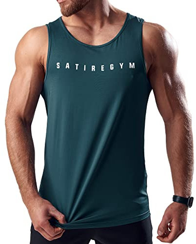 Satire Gym® - Fitness Tank Top Herren - ärmelloses & atmungsaktives Sportshirt für Männer – Männer Fitness Tank Top schnell trocknend als Gym Shirt (Petrol blau, L)