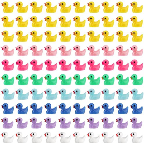 Luter 100 Stück Mini Harz Enten zum Basteln, Kleine Enten-Miniaturfiguren für Aquarium, Garten, Landschaft, Puppenhaus, Ornament, Topfdekoration, DIY (Mehrfarbig)