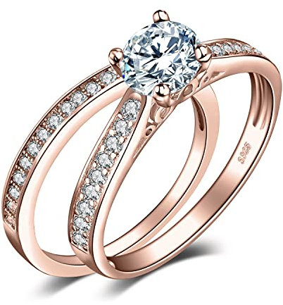 JewelryPalace Verlobungsring Paar Eheringe Ring Silber 925 Damen, Zirkonia Silberringe Trauringe Vorsteckring Hochzeitsringe Antragsring Memoirering Ewigkeitsring Ringe Set, Damen Schmuck Rosegold 57