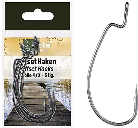 Zite Fishing Offset-Haken Set - 5 STK Scharfe Angelhaken Kunstköder-Angeln Barsch & Zander Größe 4/0 - Perfekt für Gummiköder, Jigs, Creature Baits