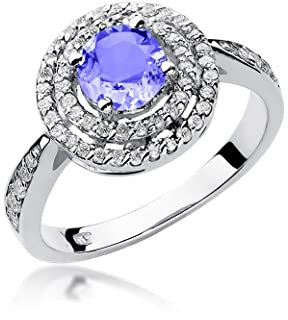 Damen Ring 585 14k Gold Weißgold echt Tansanit Edelstein Diamanten Brillanten