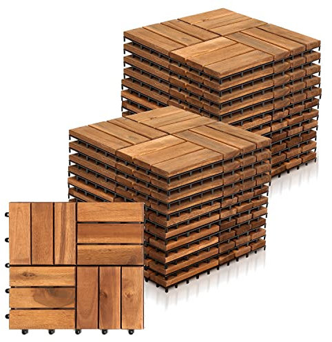 Yakimz - Piastrelle a incastro in legno di acacia, 30 x 30 cm, 22 pezzi, 2 m², pavimentazione antiscivolo, con sistema di drenaggio, per terrazzo, balcone, giardino, marrone
