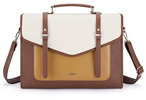 ECOSUSI Laptop Handtasche für Frauen 15,6 Zoll PU-Leder Aktentasche Große Computer-Umhängetasche Messenger Bag Braun