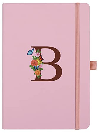Pinkes Notizbuch für Frauen, 14 x 21,6 cm, A5-Tagebuch, Notizbuch mit Buchstabe B, doppelseitiges Schreib-Notizbuch mit Trennwänden, niedliches Leder-Tagebuch für Arbeit, Business, Schule, Meetings,