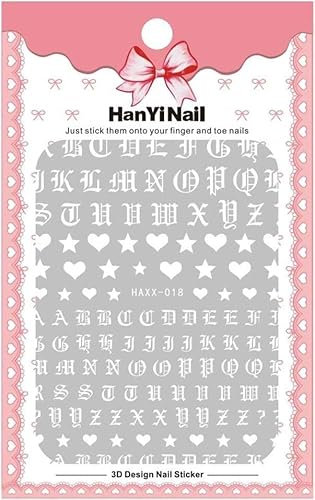 Letter 3D Nail Art Heart White Gothic Alphabet Decals Self Adhesive English Old Font Nail Glue Sticker Manicure Tools Nail Foils B, normal