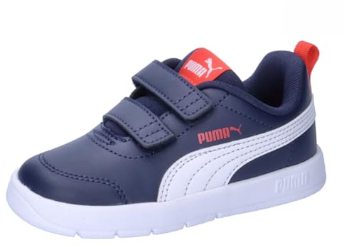 PUMA COURTFLEX V3 V INF Sneaker für Jungen, Unisex, Marineblau/Weiß/Rot, für Kinder ab 4 UK