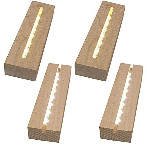 Gotrain Base rectangular de exhibición de luces LED, base iluminada de madera de color cálido para placa acrílica, placa de cristal y arte de resina