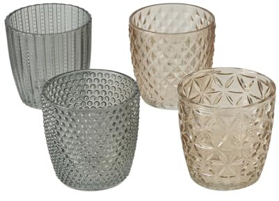 Glas Teelichthalter transparent braun und grau - 4er Set / 7 cm - Deko Windlicht für Teelichter - Kerzenhalter Kerzenglas Tischdeko
