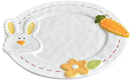 LIFKOME Stoviglie per Bambini Grande Piatto Rotondo con Decorazioni Pasquali Piatto per Colazione in Ceramica da 10'' di per Sushi Pizza Frutta