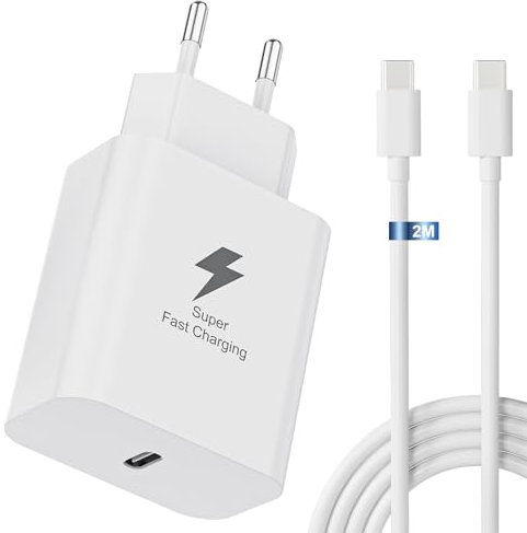 Chargeur Rapide Samsung Type C 25W pour Samsung Galaxy A15 A16 A34 A35 A54 A55 A05S A25 5G S24 S23, A22 S22 S21 S20 FE/Plus/Ultra, Prise Chargeur Super Rapide avec Cable 2M