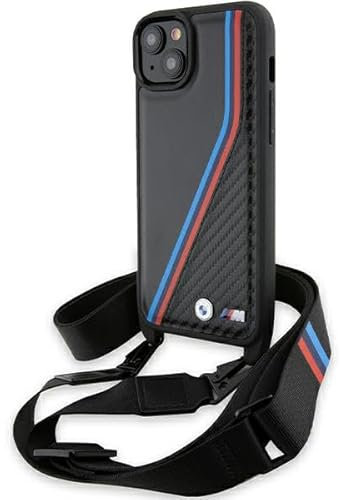 CG Mobile BMW BMHCP15S23PSVTK Hülle für iPhone 15/14 / 13 Schwarz hardcase M Edition Carbon Tricolor Lines & Strap