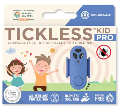 Tickless Kid Pro Wiederaufladbarer Ultraschall Zeckenschutz für Kinder, Griechisches Blau