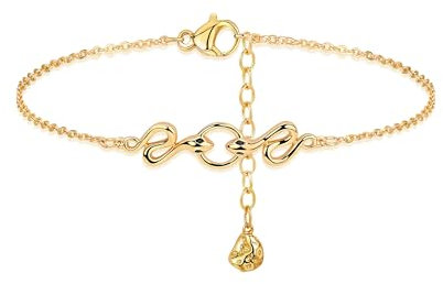 Jenosy 14K Vergoldet Armband Damen Gold mit Schlange Personalisiertes Verstellbar Anhänger Armband für Frauen Mädchen Schmuck