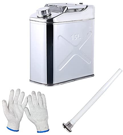 DLAZUM Réservoir de Carburant Portable en Acier Inoxydable 304, bidon d'essence en métal antirouille de 15 L, bidon de Stockage de Transport, bidon de Rechange Diesel, 15L (15L)