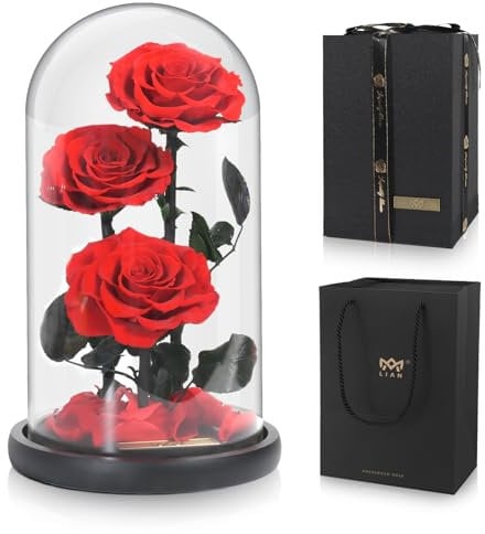 Lian Preserved Flower Real Rose in Glass Dome, Preserved Roses Never Withered Romantic Gifts for Female, Valentine's Day, Mother's Day, Birthday, Anniversary, Wedding and Christmas