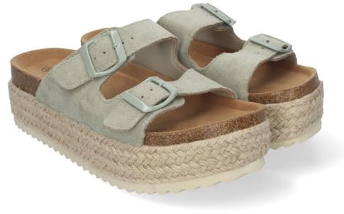 shoes&blues.es 84792 Sandalia de Plataforma para Mujer, Comodas y Elegantes, Forradas de Yute, con Planta Anatomica, y Cierre de Hebillas, Ideales para Primavera Verano Verde Talla 39