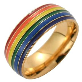 Stfery Edelstahl Ringe Herren, Gold Ringe Regenbogen Verlobungsring Herren