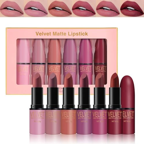 Matte Lipstick Set - 6 Farben Lippenstift Set Velvety & Glatt Textur - Lippenstifte Kit Langanhaltende & Wasserdichte - Lippenstift Hochpigmentierung - Lippen Make Up Set Geschenk für Mädchen Frauen