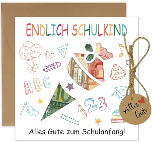 Geldgeschenke Einschulung Verpackung mit Umschlägen, Karte Einschulung Geschenk - Ideen Füllung Schultüte - Schulanfang Geschenk für Mädchen Jungen(Weiß)