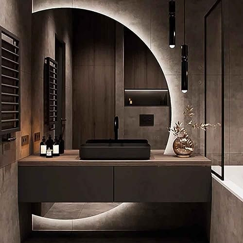 KAYEF Specchio a LED per montaggio a parete a mezzaluna Specchio antiappannamento per ingresso a figura intera con luce oscurante a 3 colori Specchio intelligente senza cornice per bagno per ingre
