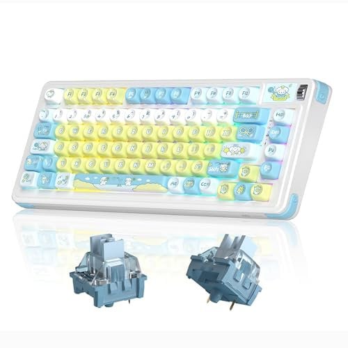 MageGee Gasket Portable 75% Gaming Mechanical Keyboard with Knob,Wireless BT Wire Cute Dog Caps Compact 75 Keys Office Keyboard with Blue Whale Switch Gaming Keyboard for PC Laptop(Blue)