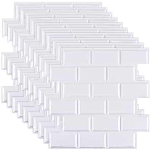 LOPYXBR 10 Stück 3D Fliesenaufkleber Küche 30x30 cm Klebefliesen Küche Weiß Klebefliesen Bad Wandverkleidung Selbstklebend PVC Fliesen überkleben für Bad Küche