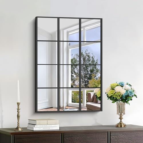 KOCUUY Specchi da Parete ad Rettangolare 51 x 71 cm, Specchio da Parete Decorativo Nero Con Cornice in Metallo, Grande Specchi da Finestra Sospeso Per Soggiorno, Camera da Letto, Corridoio