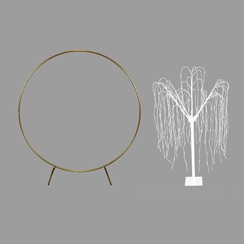 Hochzeitsmoongate Goldbogen 2 m & 180 cm Trauerweide, beleuchteter Baum, warmweiß, LED-Timer, Metalllaube, Dekoration, Blume, Ballon, Kreis, Rahmen, Outdoor-Hintergrund, Party-Dekoration, Requisite,