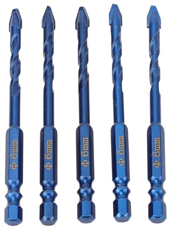 Exzenterbohrer-Set, 5-teilig, 6 mm, Schrägem Kopf, Hoher Härte, 1/4 Zoll Sechskantschaft, für Beton, Zement und Holz