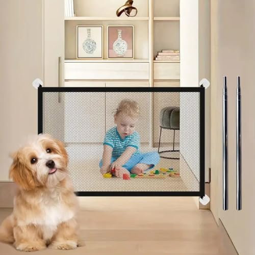 Barrera de Seguridad para Niños y Perros - Puerta Mágica para Mascotas - Valla para Escaleras y Pasillos - Red de Protección para Bebés - 110 x 72 CM