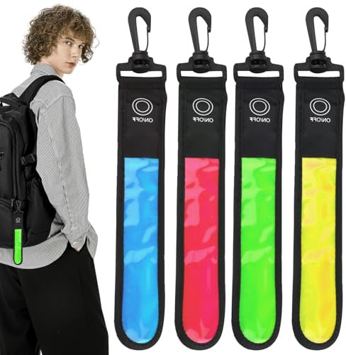 GOMETY LED Blinklicht für Schulranzen, 4 Stück Kinder Reflektoren Blinklicht Schulranzen mit 3 Modi Sicherheitslicht Wasserdicht Reflektor Anhänger für Rucksack Wandern Joggen (Rot+Gelb+Blau+Grün)