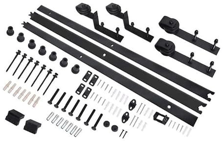 LogistSystem Set completo per porte scorrevoli, 300 cm, sistema di porte scorrevoli, set completo per porte scorrevoli, set di binari – nero – doppie ante a due ante