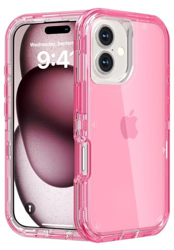 Follaroma for iPhone 16 Case, Heavy Duty Shockproof Protection Phone Cases, Dual Layer Transparent Protective Cover Compatible with iPhone 16 Phone Case, 6.1 inch,Crystal Pink