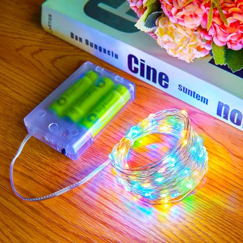 Fairy Lights, 4 Pack 100 LED Battery Operated String Lights Silver Wire Light for Indoor Outdoor Lighting, Bedroom, Wedding Decor, Party, Christmas, Tree Decoration(10M/33ft, Multicolor)
